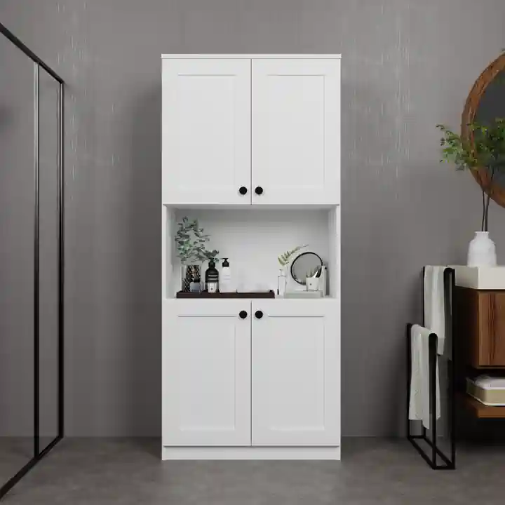 Lucas 4 Kapaklı Çok Amaçlı Dolap, Çok Amaçlı Banyo, Mutfak Ve Mikrodalga Fırın Dolabı - Beyaz