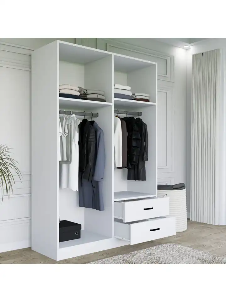 Yaman Mat Beyaz 4 Kapılı 2 Çekmeceli Elbise Dolabı - Gardırop