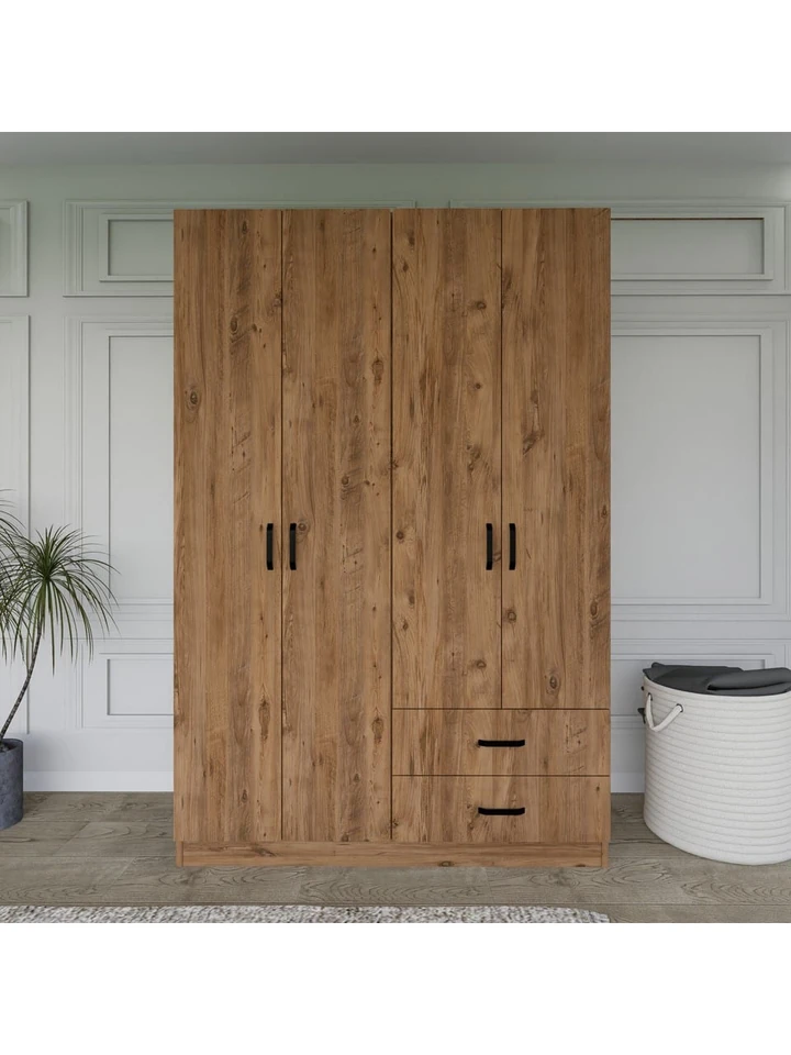 Yaman Çam 4 Kapılı 2 Çekmeceli Elbise Dolabı - Gardırop