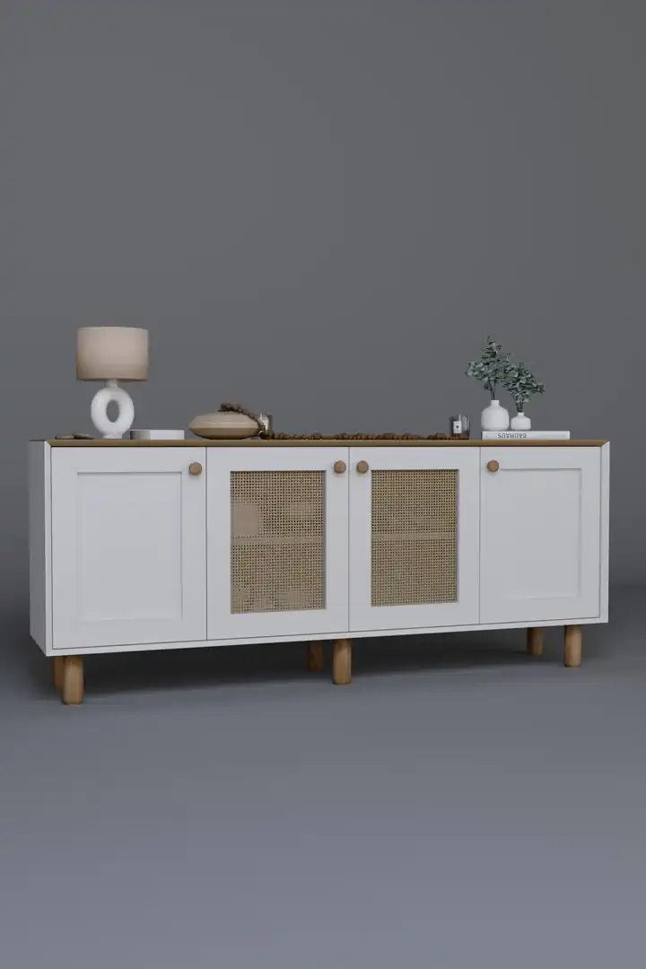 Bohem Serisi Natura 2 KAPAK Pvc Hasır Desen Mat Beyaz - Açık Ceviz Konsol