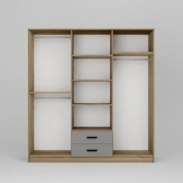 Yaman Luna-Keçe 6 Kapaklı 2 Çekmeceli Gardırop