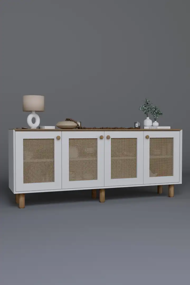 Bohem Serisi Natura Pvc Hasır Desen Mat Beyaz - Açık Ceviz Konsol