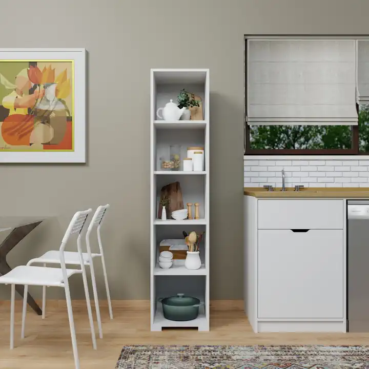 Duru 40 Cm Mat Beyaz 5 Raflı Kiler Tek Kapılı Banyo Ve Elbise Dolabı - Gardırop