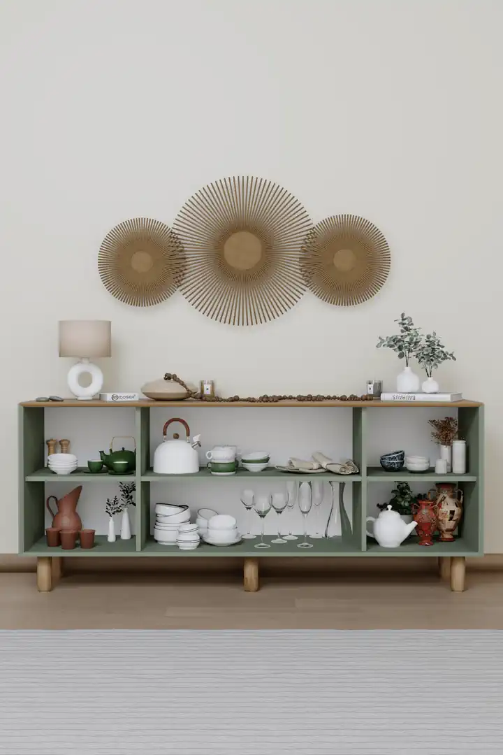 Bohem Serisi Natura Pvc Hasır Desen Yeşil Konsol