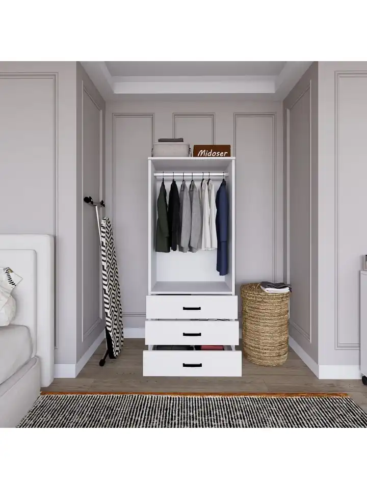 Easy Mat Beyaz 2 Kapılı 3 Çekmeceli Gardırop