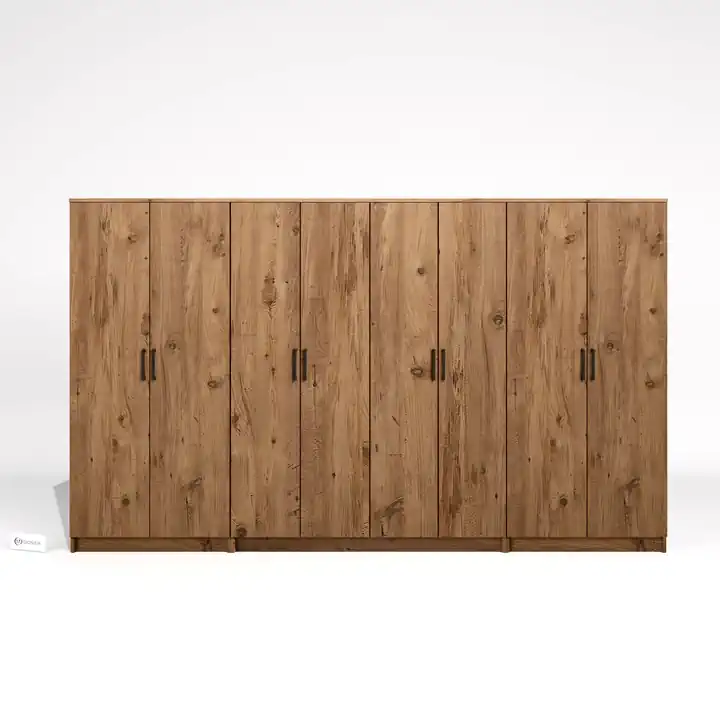 Kardelen Serisi Atlantik Çam 8 Kapaklı 13 Raflı 300 Cm Elbise Dolabı - Gardırop Seti