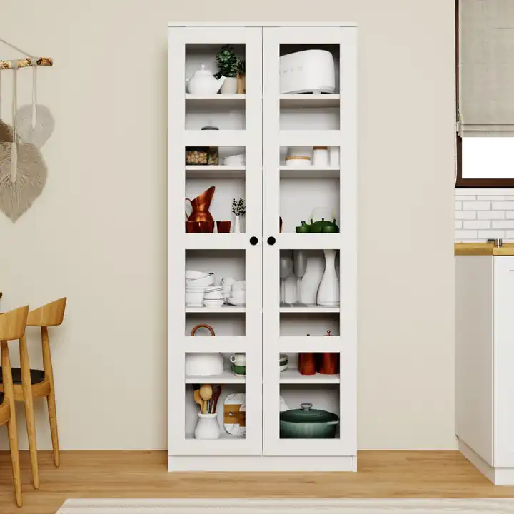 Lucas Cam Kapaklı Vitrin - Büfe - Kitaplık ve Çok Amaçlı Dolap ( AYARLANABİLİR RAF )