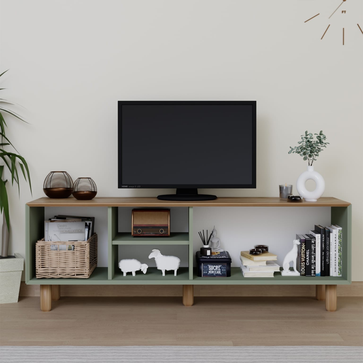 Bohem Serisi Natura Yeşil Pvc Hasır Desen Tv Ünitesi