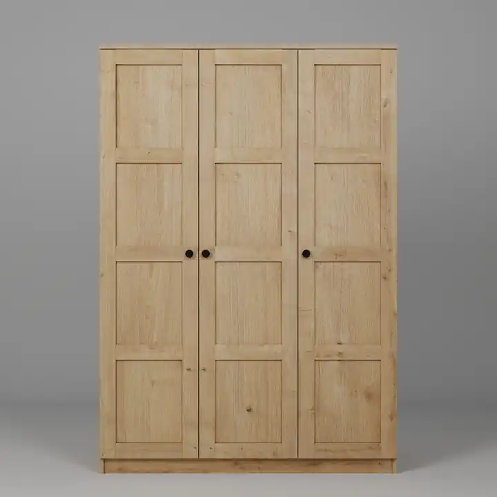 Lucas 3 Kapaklı, 6 Raf Bölmeli, Askılıklı Geniş Elbise Dolabı, Gardırop – Safir Meşe
