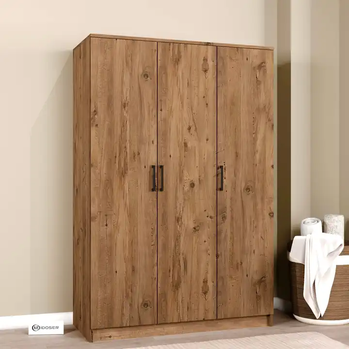 Kardelen Serisi Atlantik Çam 3 Kapaklı 5 Raflı 120 Cm Elbise Dolabı