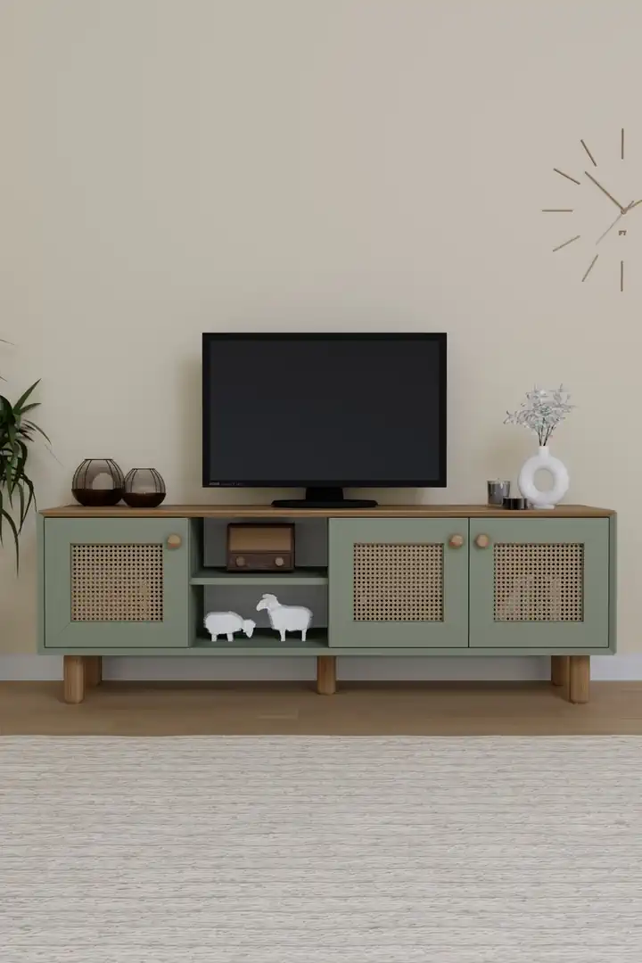 Bohem Serisi Natura Yeşil Pvc Hasır Desen Tv Ünitesi