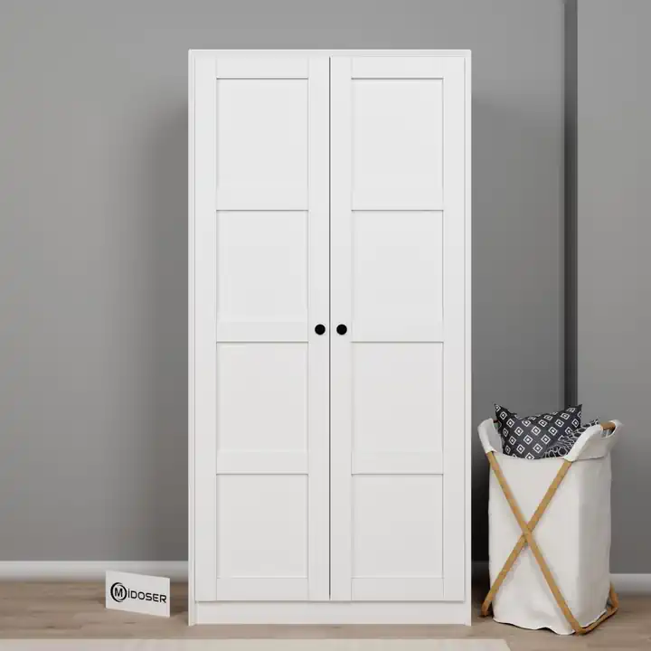 Lucas 2 Kapaklı Çift Askılı Elbise Dolabı - Mat Beyaz