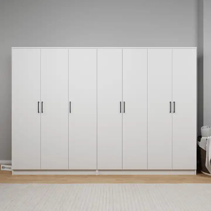 Kardelen Serisi Beyaz 7 Kapaklı 10 Raflı 260 Cm Elbise Dolabı - Gardırop Seti