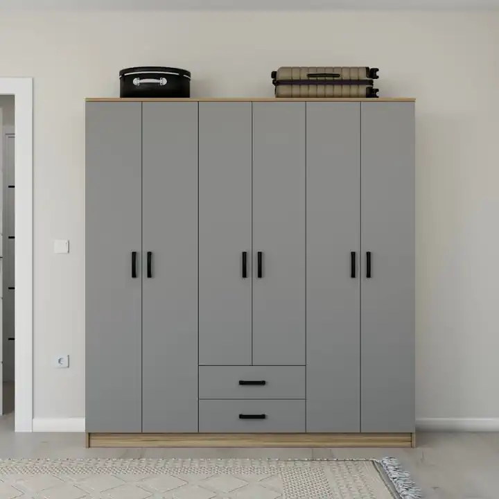 Yaman Luna-Keçe 6 Kapaklı 2 Çekmeceli Gardırop