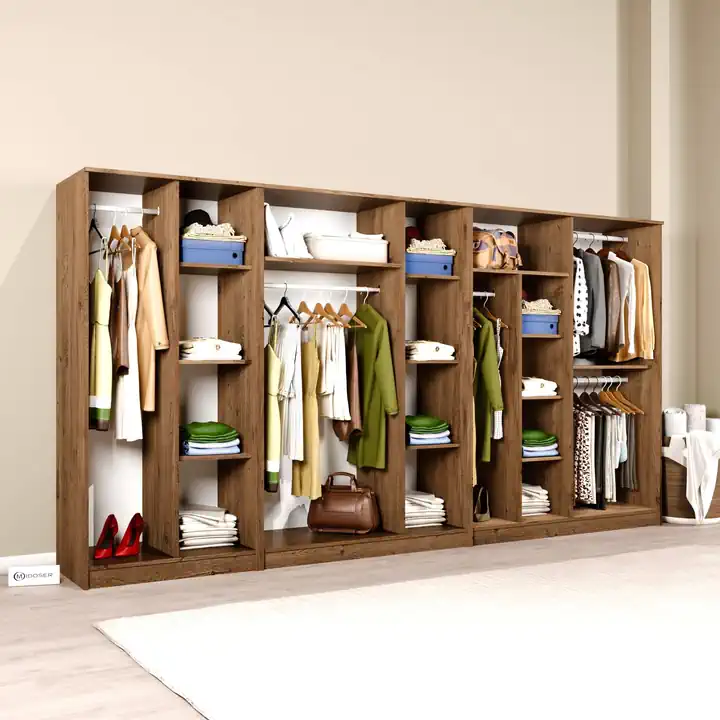 Kardelen Serisi Atlantik Çam 9 Kapaklı 14 Raflı 340 Cm Elbise Dolabı - Gardırop Seti