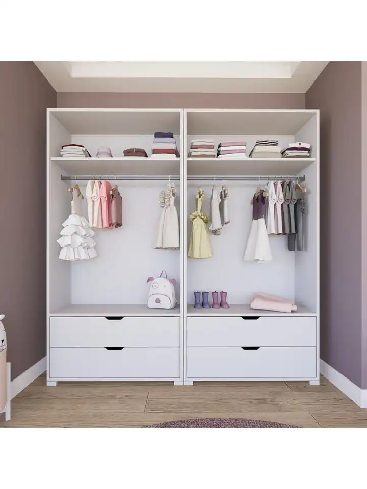 Duru Mat Beyaz 4 Kapılı 4 Çekmeceli Elbise Dolabı - Gardırop Seti