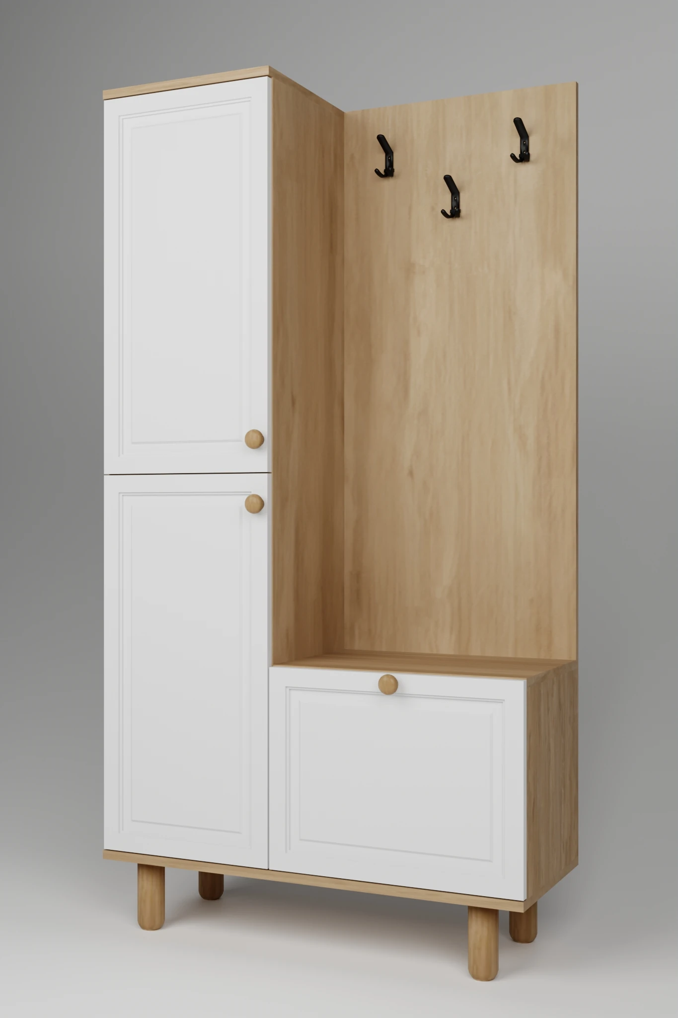 Forma Membran Kapaklı Portmanto 6 Raflı Askılıklı Ayakkabılık Raflı Vestiyer Beyaz - Meşe