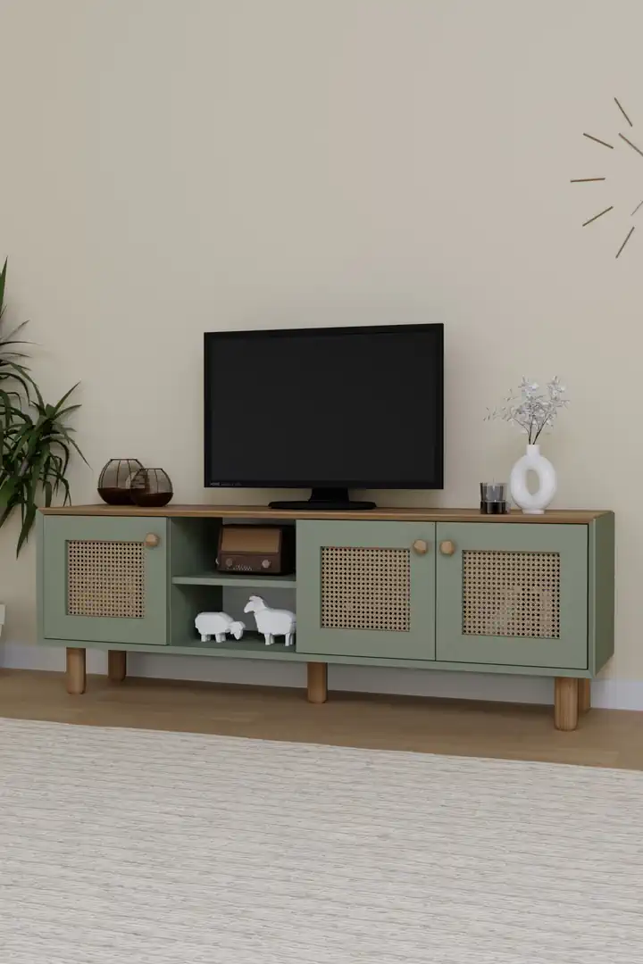 Bohem Serisi Natura Yeşil Pvc Hasır Desen Tv Ünitesi