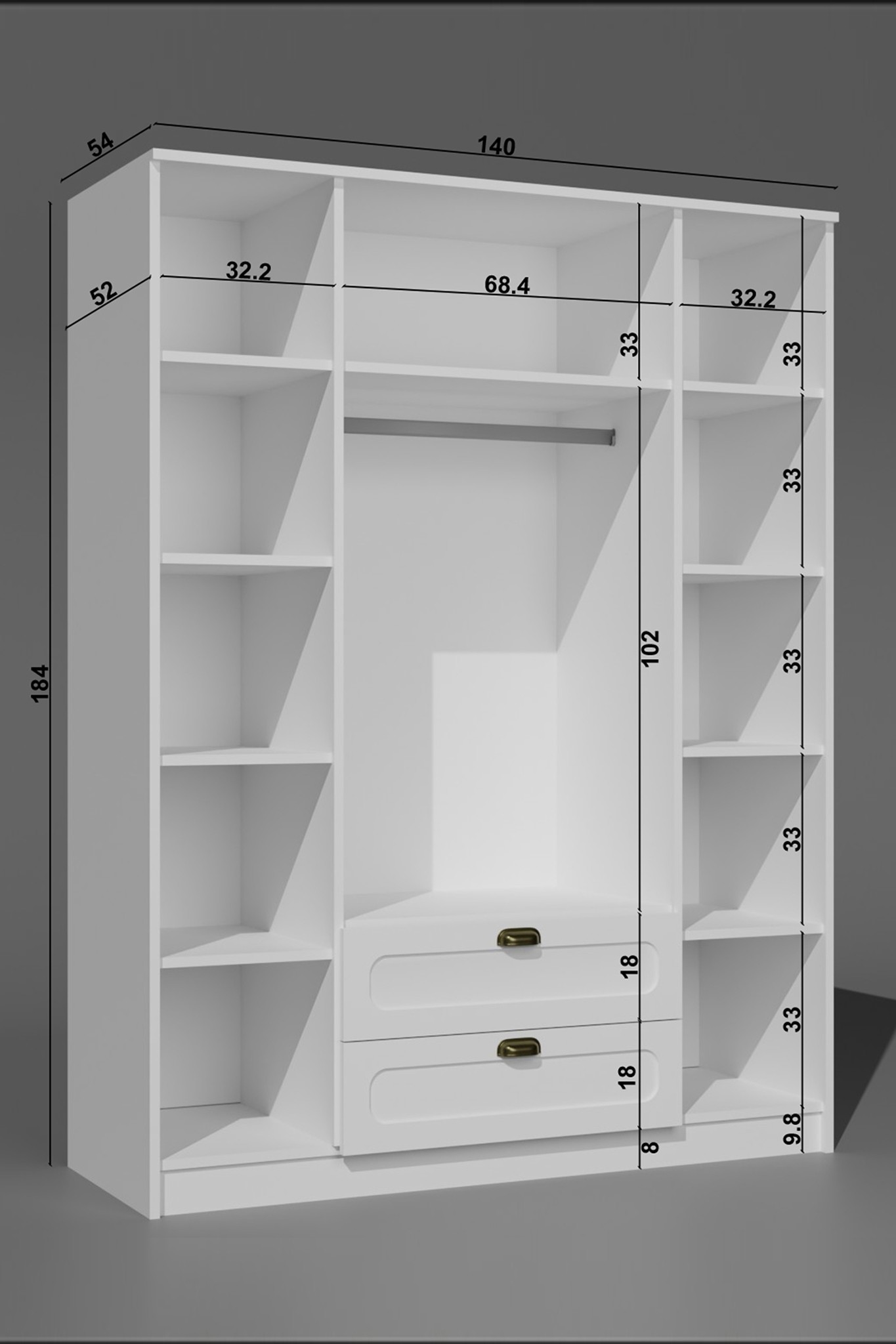Alya 4 Kapaklı 140 Cm 11 Raflı, Askılı Elbise - Çok Amaçlı Gardırop