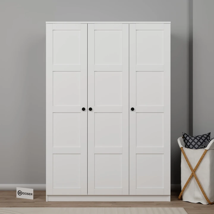 Lucas 3 Kapaklı, 6 Raf Bölmeli, Askılıklı Geniş Elbise Dolabı, Gardırop – Beyaz