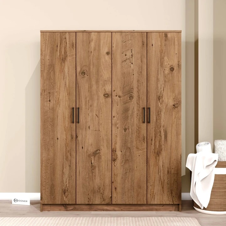 Kardelen Serisi Atlantik Çam 4 Kapaklı 5 Raflı 140 Cm Elbise Dolabı