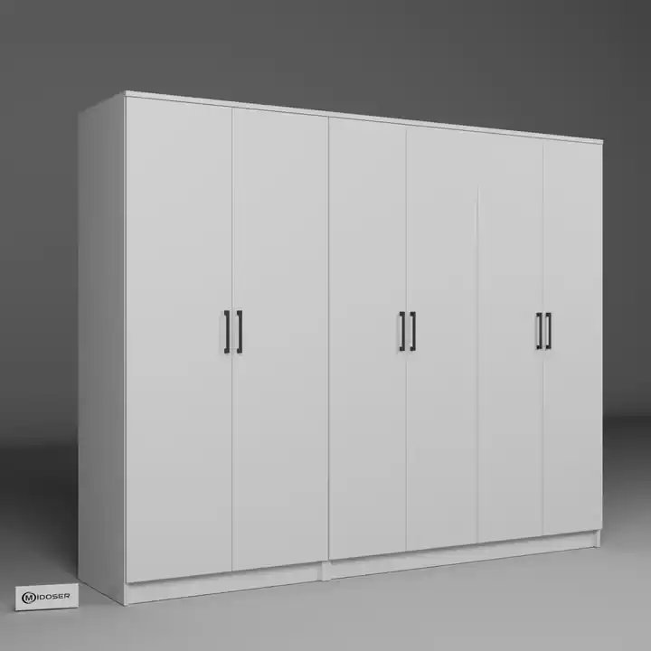 Kardelen Serisi 220 Cm Mat Beyaz 6 Kapılı 9 Raflı Elbise Dolabı - Gardırop Seti