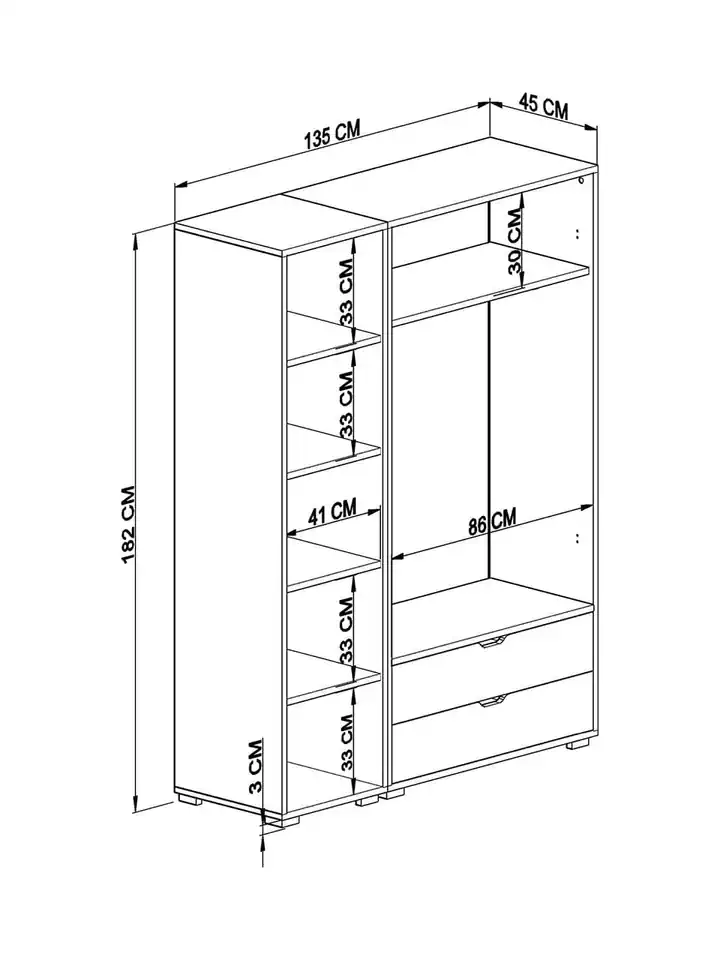 Nisan Açık Ceviz-beyaz 3 Kapılı 2 Çekmeceli Elbise Dolabı - Gardırop Seti