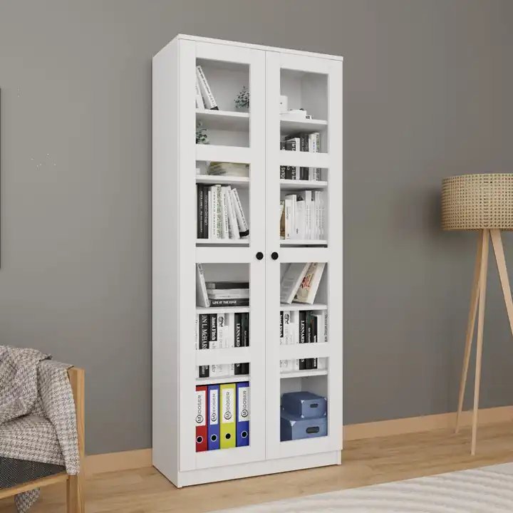 Lucas Cam Kapaklı Vitrin - Büfe - Kitaplık ve Çok Amaçlı Dolap ( AYARLANABİLİR RAF )