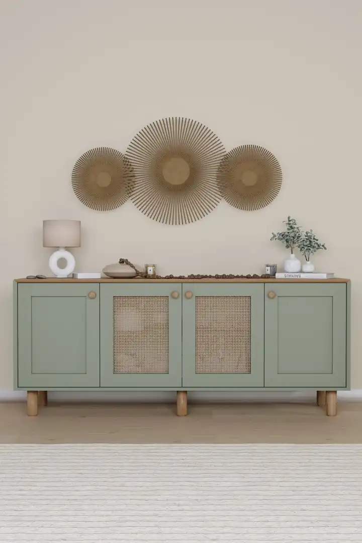 Bohem Serisi Natura 2 Kapak Pvc Hasır Desen Yeşil Konsol