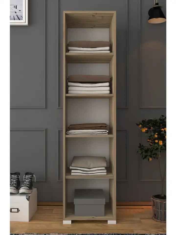 Nisan 40 Cm Açık Ceviz-beyaz 5 Raflı Kiler Tek Kapılı Banyo Ve Elbise Dolabı - Gardırop