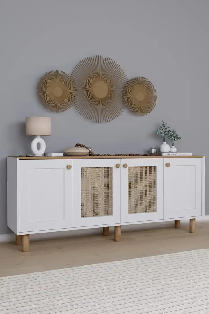 Bohem Serisi Natura 2 KAPAK Pvc Hasır Desen Mat Beyaz - Açık Ceviz Konsol