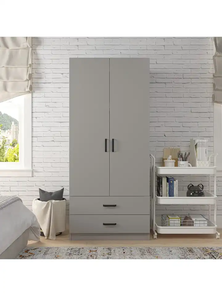 Yaman 80 cm Luna 2 Kapaklı 2 Çekmeceli Elbise Dolabı - Gardırop