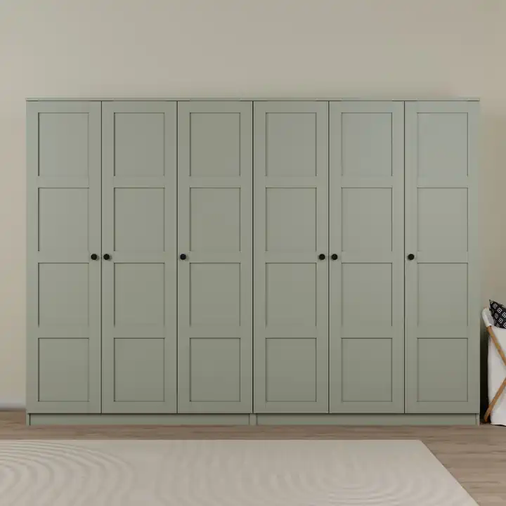 Lucas 6 Kapaklı, 12 Raf Bölmeli, Askılıklı Geniş Elbise Dolabı, Gardırop, Yeşil 190*270