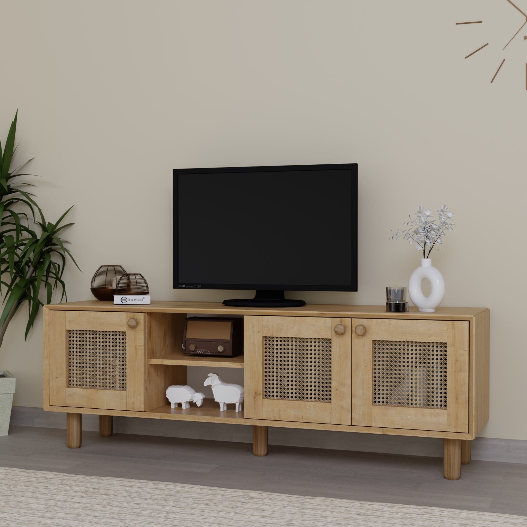 Bohem Serisi Natura Ceviz-Meşe Pvc Hasır Desen Tv Ünitesi
