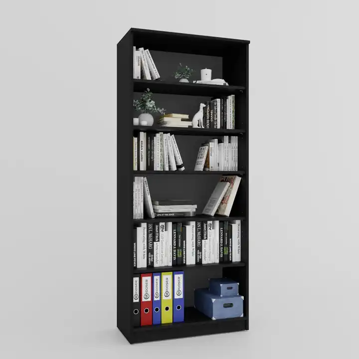 Lucas Cam Kapaklı Vitrin - Büfe - Kitaplık ve Çok Amaçlı Dolap ( AYARLANABİLİR RAF ) - Siyah