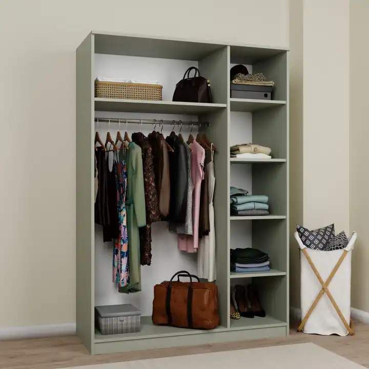 Lucas 3 Kapaklı, 6 Raf Bölmeli, Askılıklı Geniş Elbise Dolabı, Gardırop – Yeşil