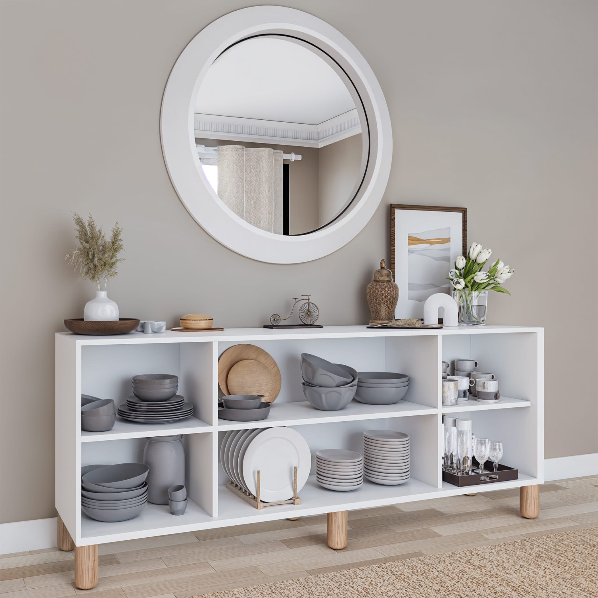 Bohem Serisi Natura Pvc Hasır Desen Mat Beyaz Konsol