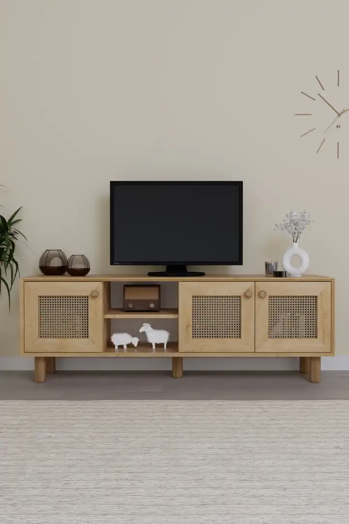 Bohem Serisi Natura Ceviz-Meşe Pvc Hasır Desen Tv Ünitesi