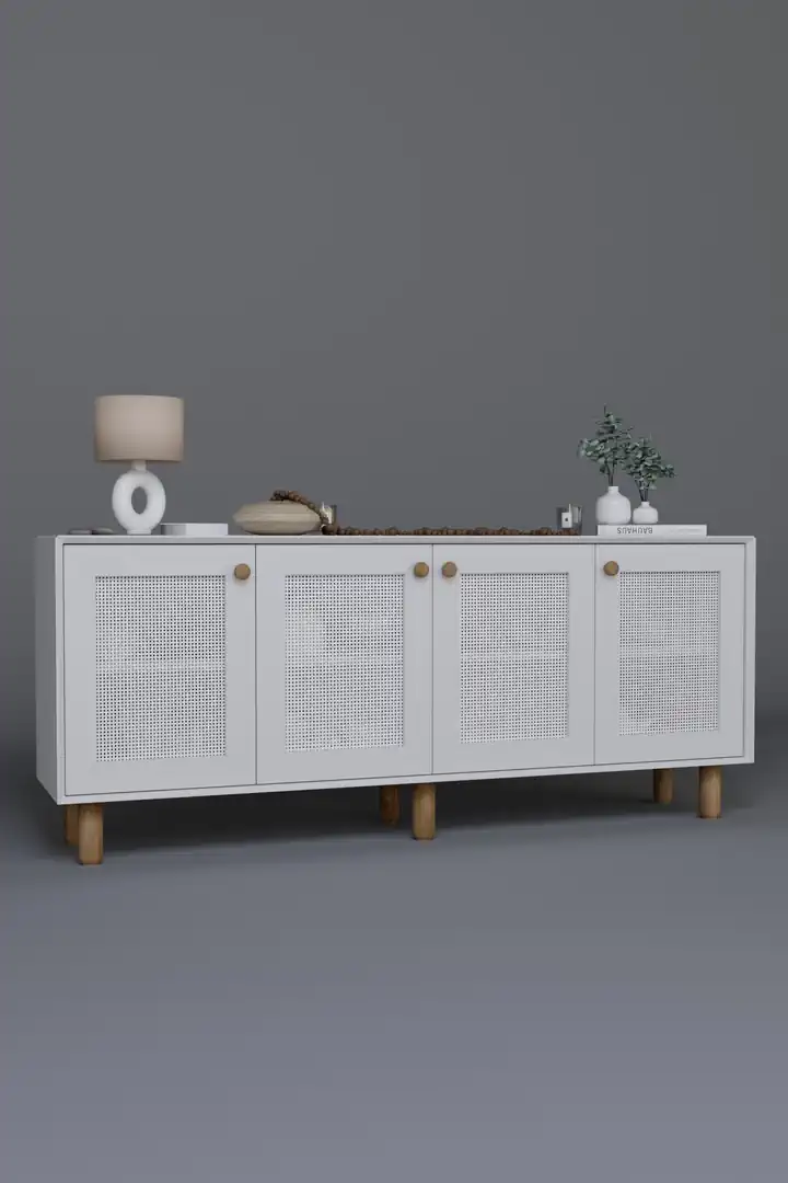 Bohem Serisi Natura Pvc Hasır Desen Mat Beyaz Konsol