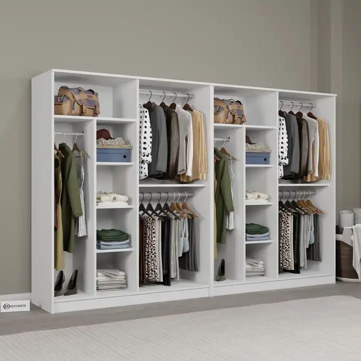 Kardelen Serisi Mat Beyaz 8 Kapaklı 10 Raflı 280 Cm Elbise Dolabı - Gardırop Seti