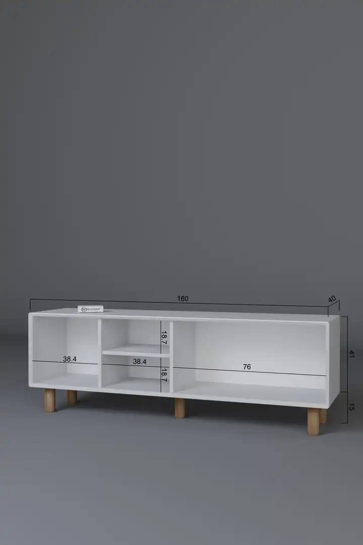 Bohem Serisi Natura Mat Beyaz Pvc Hasır Desen Tv Ünitesi