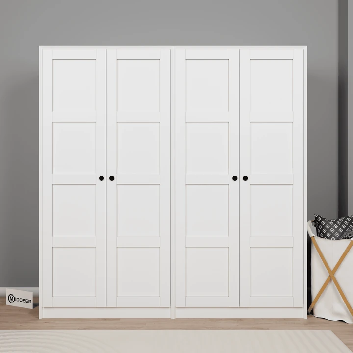 Lucas 4 Kapaklı 6 Raflı Yüklük Gardırop Seti Beyaz 188 Cm.