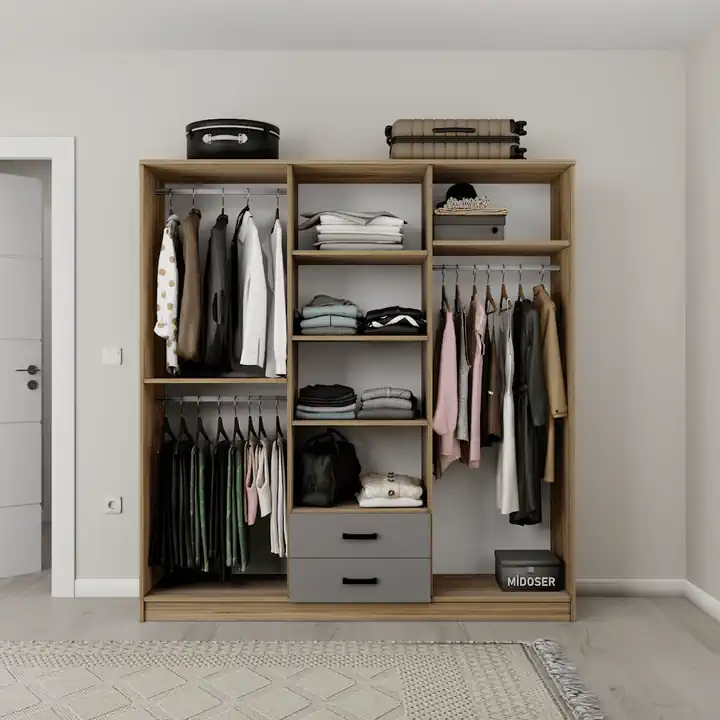 Yaman Luna-Keçe 6 Kapaklı 2 Çekmeceli Gardırop