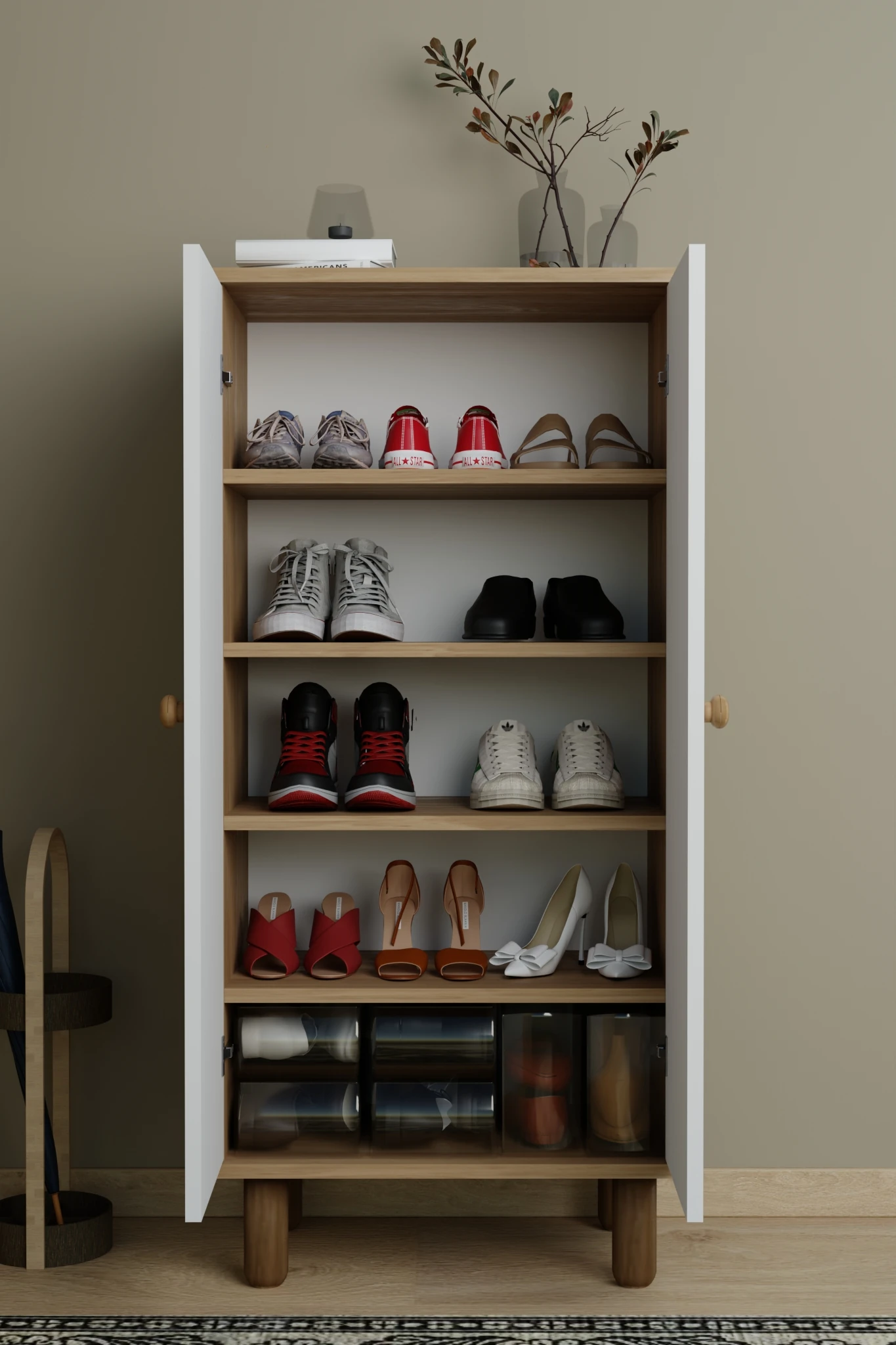 Ayka Membran Kapaklı 5 Raflı ve Çok Amaçlı Dolap Beyaz - Ceviz 129 CM