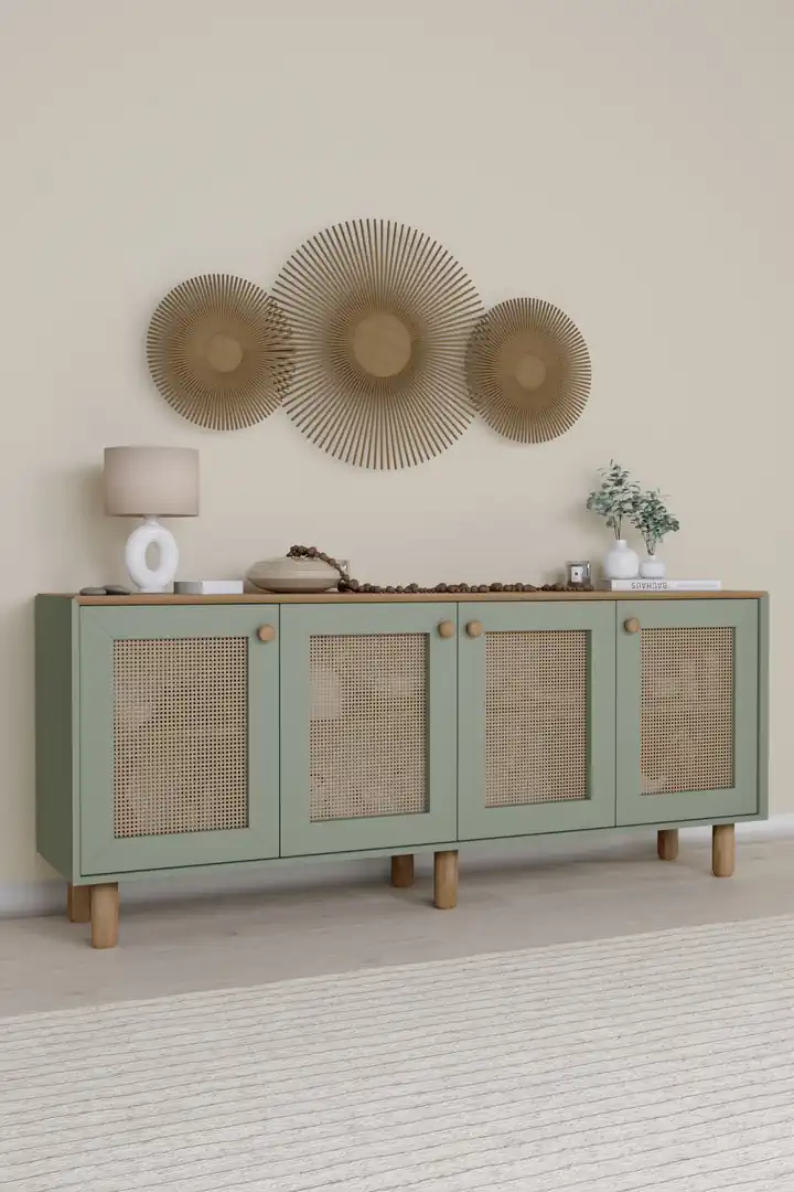 Bohem Serisi Natura Pvc Hasır Desen Yeşil Konsol