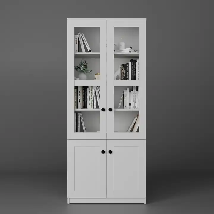 Lisa 4 Kapaklı Beyaz Vitrin - Kitaplık ve Çok Amaçlı Dolap