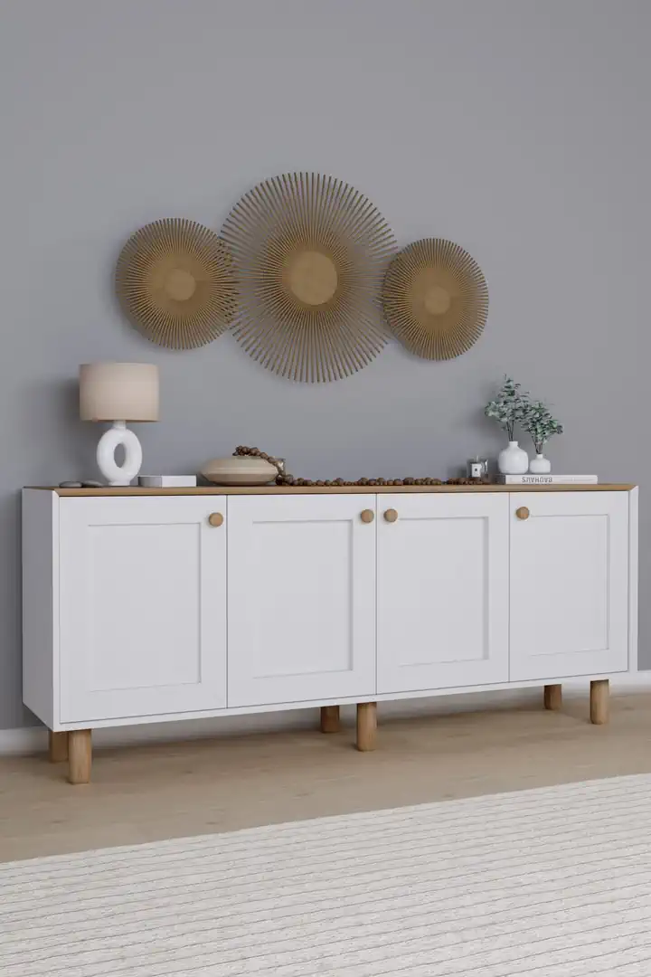 Bohem Serisi Natura Mat Beyaz - Açık Ceviz Konsol