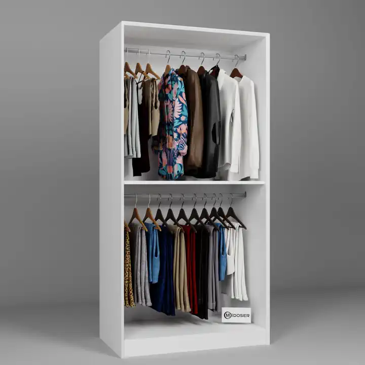 Lucas 4 Kapaklı Çift Askılı Elbise Dolabı-gardırop Seti Beyaz 190 Cm