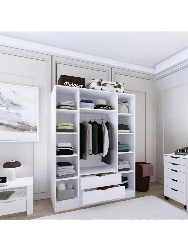 140 Cm Mat Beyaz 4 Kapılı 2 Çekmeceli Elbise Dolabı - Gardırop