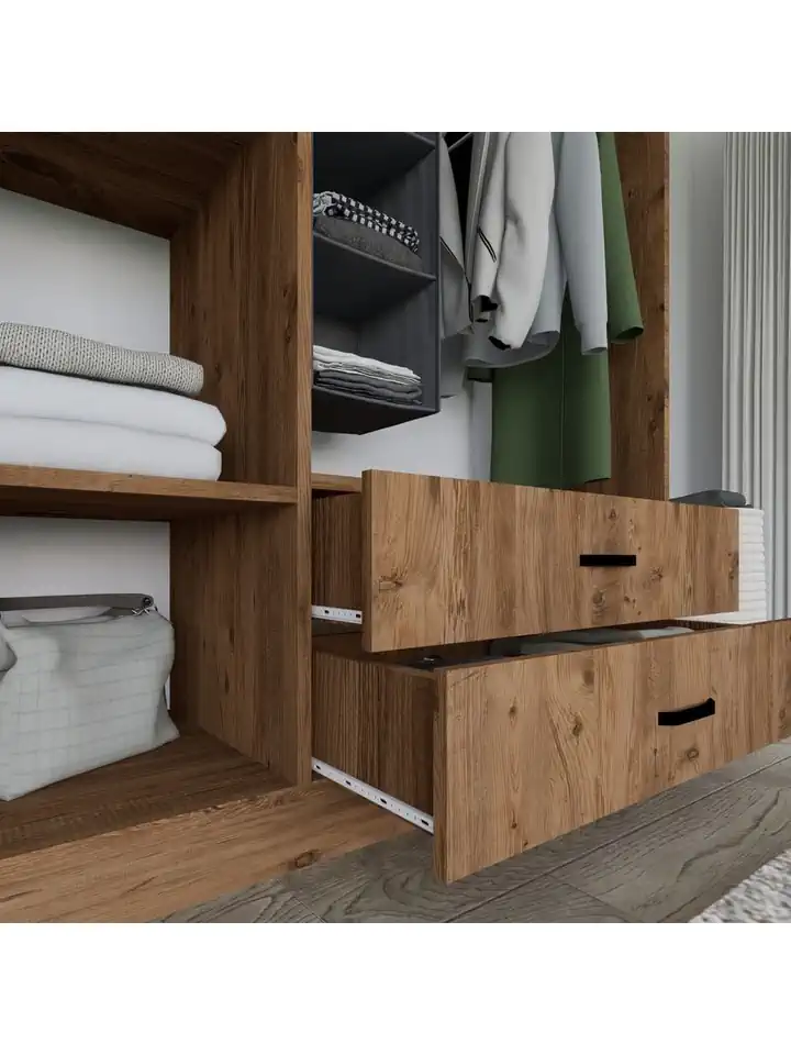 Yaman Çam 3 Kapılı 2 Çekmeceli Elbise Dolabı - Gardırop